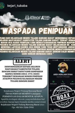 Kejari Tubaba Imbau Masyarakat Waspadai Modus Penipuan Catut Nama Pejabat Kejaksaan